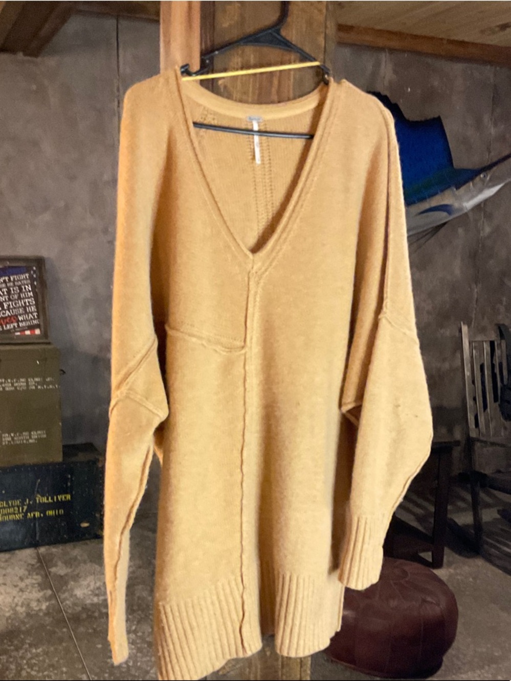 Free People Oversized V-Neck Sweater in Mustard